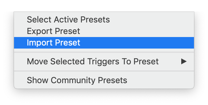 Importing a preset in BetterTouchTool
